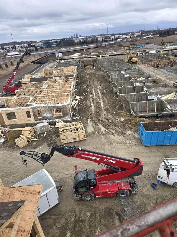 Aerial view townhouse subdivision framing
