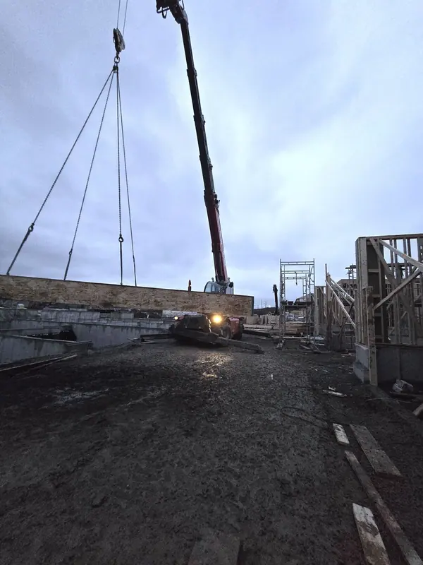 Crane lift construction site winter