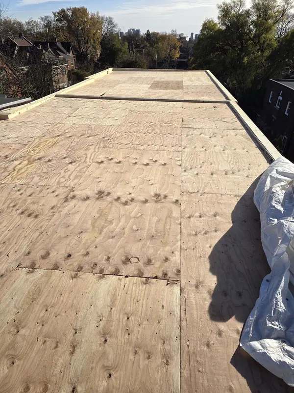 Flat roof plywood deck sheathing