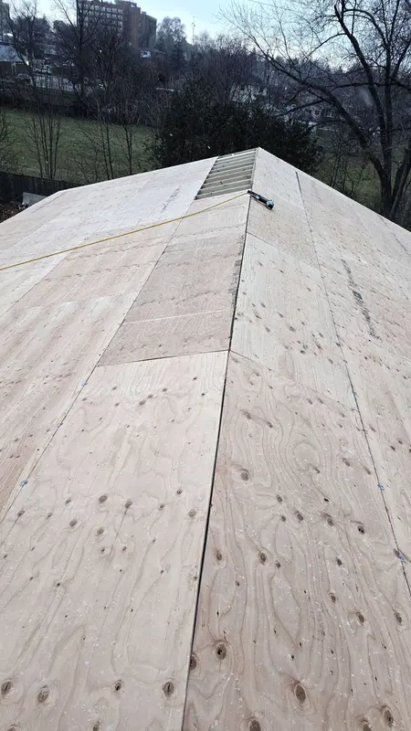 Hip roof plywood sheathing