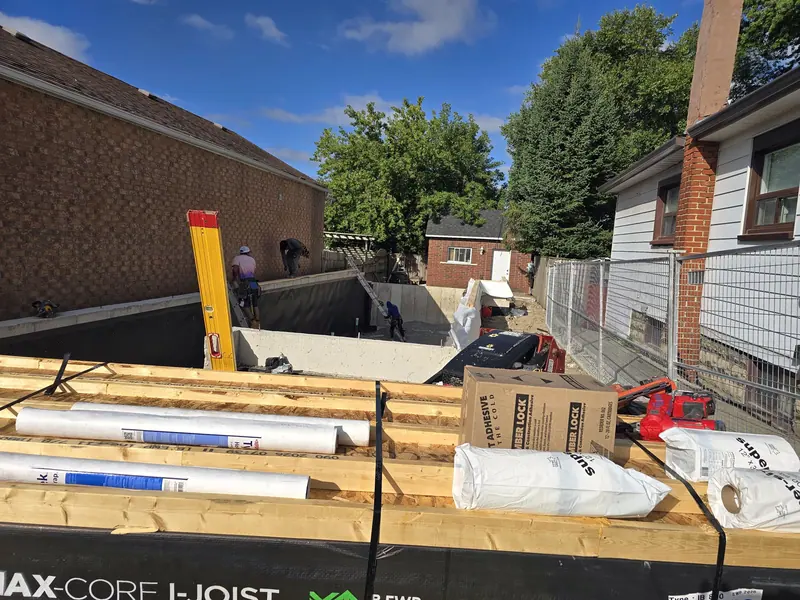 I joist floor framing materials on site
