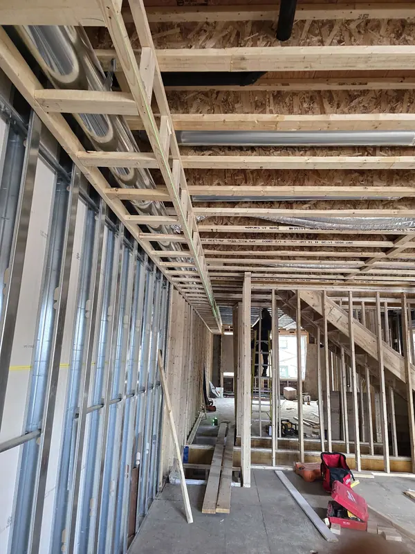 Interior steel stud framing ceiling joists