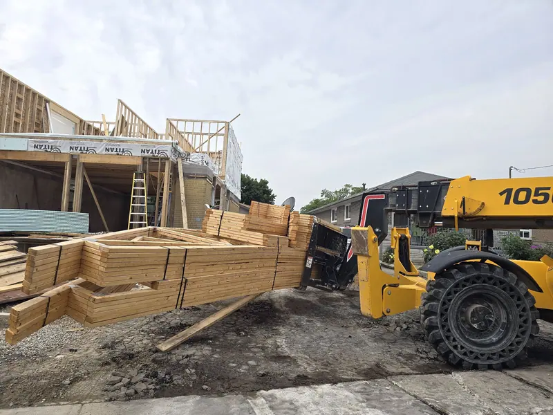 Telehandler lumber delivery home addition